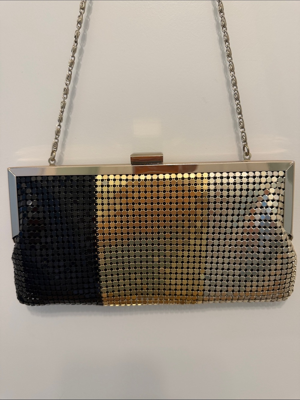 Style & Co. Black, Silver and Gold Metal Mesh Chain Clutch Shoulder Bag